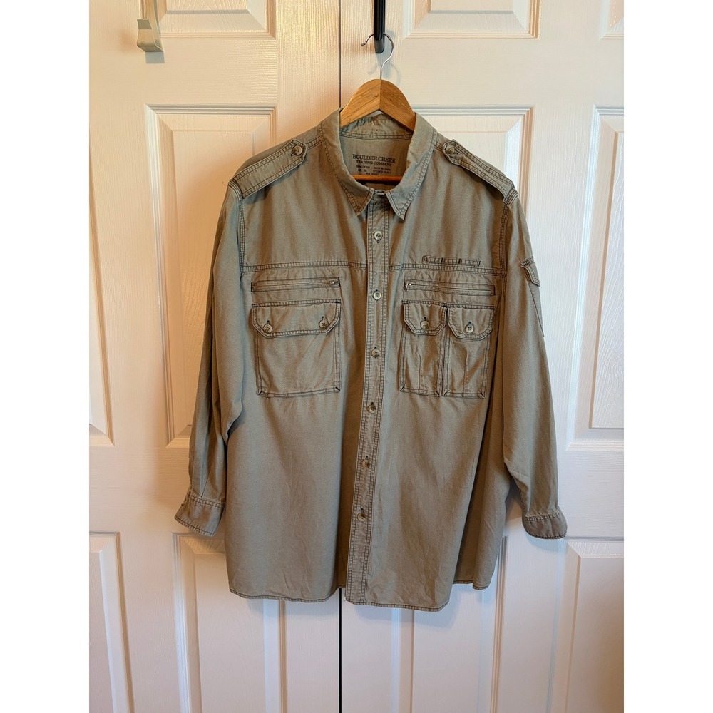 Boulder Creek Trading Co Mens 2XL Olive Khaki Safari Utility Shirt 79-0310-7